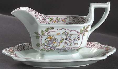 Singapore Bird (Older Backstamp) Gravy Boat with Attached Underplate