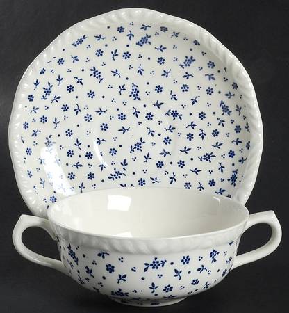 Sprig Blue Flat Cream Soup Bowl & Saucer Set