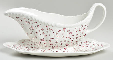 Sprig Pink Gravy Boat with Attached Underplate by Adams China