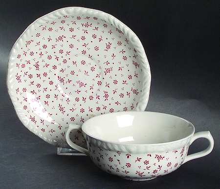 Sprig Pink Flat Cream Soup Bowl & Saucer Set