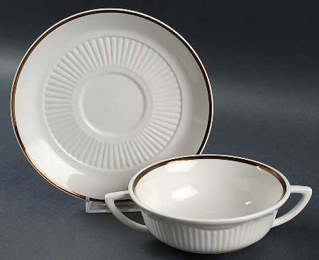 Tea Leaf Copper Flat Cream Soup Bowl & Saucer Set