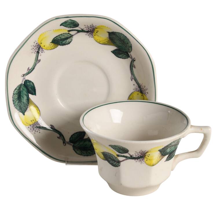 Vermont (Green Trim) Flat Cup & Saucer Set by Adams China
