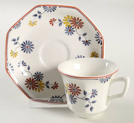 Vermont (Red Trim) Flat Demitasse Cup & Saucer Set