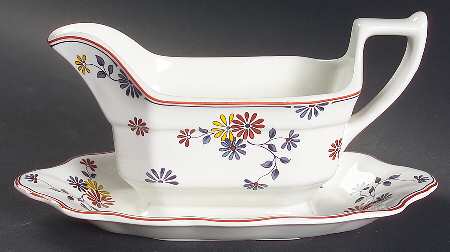 Vermont (Red Trim) Gravy Boat with Attached Underplate