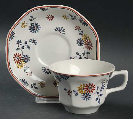Vermont (Red Trim) Flat Cup & Saucer Set