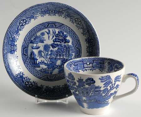 Willow Blue (Smooth, No Trim) Flat Cup & Saucer Set