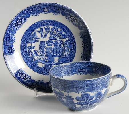 Willow Blue (Smooth, No Trim) Flat Cup & Saucer Set