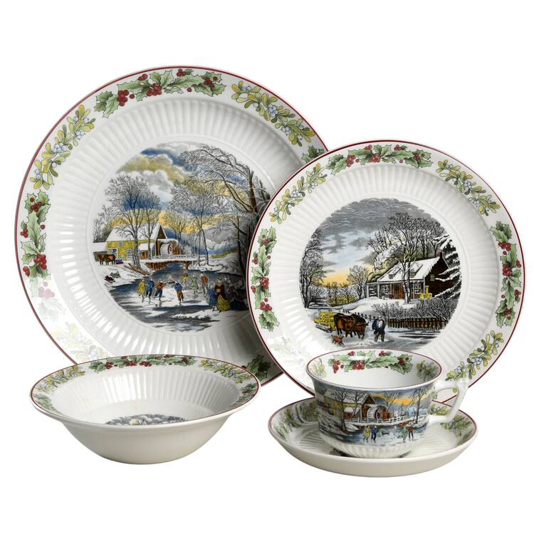 Winter Scenes (Ribbed Center) 5 Piece Place Setting
