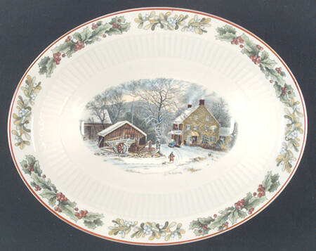 Winter Scenes (Ribbed Center) 9" Oval Vegetable Bowl