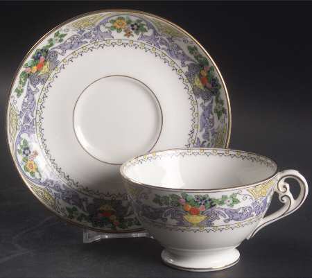Almora (White Background) Footed Cup & Saucer Set