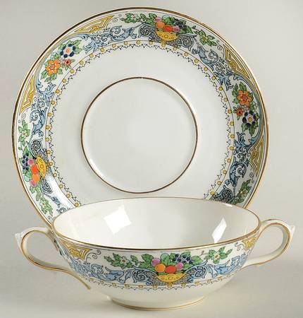 Almora (White Background) Flat Cream Soup Bowl & Saucer Set