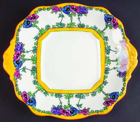 Anemone Multicolor Square Handled Cake Plate