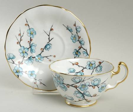 Chinese Blossom (Blue Flowers) Footed Cup & Saucer Set