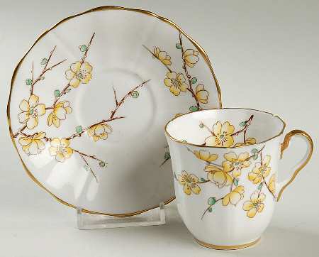 Chinese Blossom (Yellow Flowers) Flat Demitasse Cup & Saucer Set