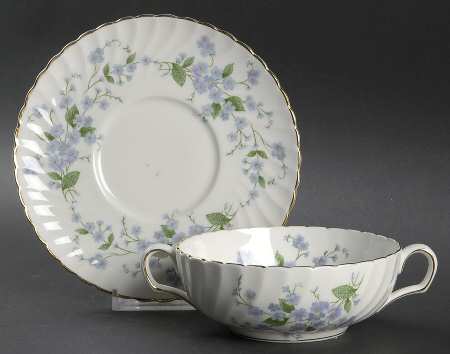 Forget Me Not-Sweet Forget Me Not Footed Cream Soup Bowl & Saucer Set