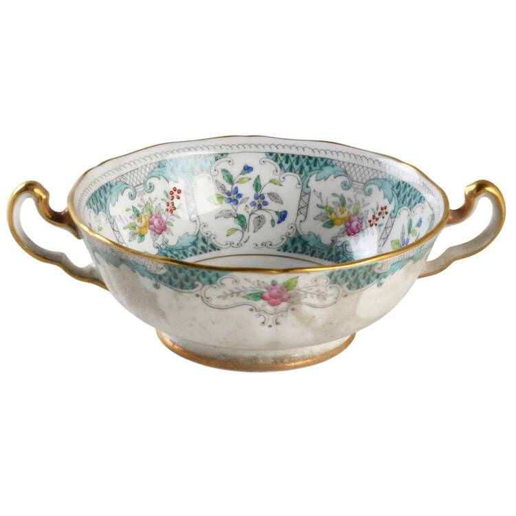Lowestoft Aqua Green Footed Cream Soup Bowl