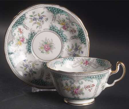 Lowestoft Aqua Green Footed Cup & Saucer Set