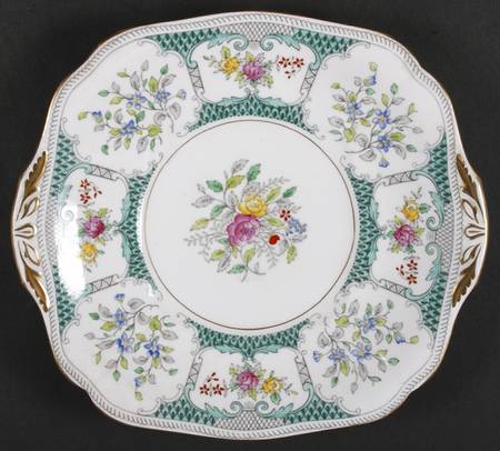 Lowestoft Aqua Green Square Handled Cake Plate
