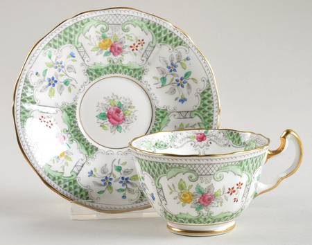 Lowestoft Light Green Footed Demitasse Cup & Saucer Set