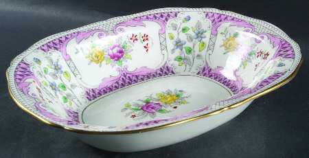 Lowestoft Pink 9" Oval Vegetable Bowl