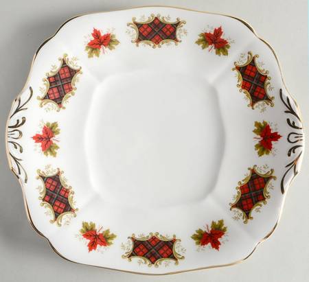Maple Leaf Tartan Square Handled Cake Plate