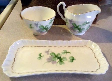 Shamrock Mini Creamer & Open Sugar with Tray