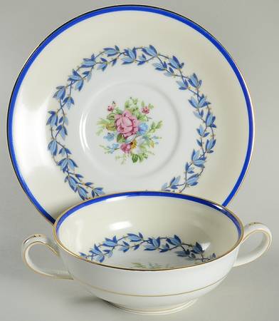 Marie Louise Flat Cream Soup Bowl & Saucer Set