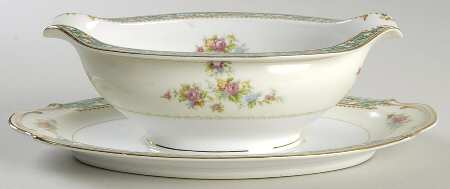Blue Rose Gravy Boat with Attached Underplate