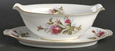 Moss Rose Gravy Boat with Attached Underplate