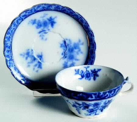 Touraine (Flow Blue) Flat Cup & Saucer Set
