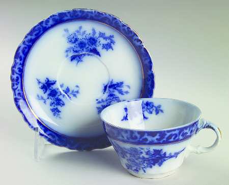 Touraine (Flow Blue) Flat Cup & Saucer Set