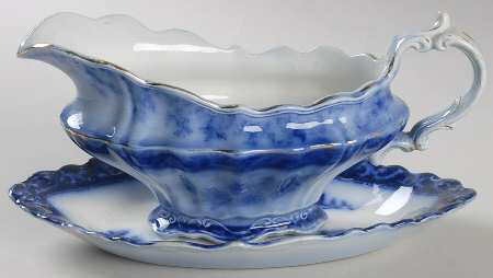 Touraine (Flow Blue) Gravy Boat & Underplate/Relish