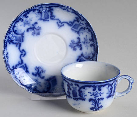 Mabel (Flow Blue, No Gold Accents) Flat Cup & Saucer Set