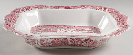 Willow Pink (White Background) Rectangular Vegetable Bowl No Lid