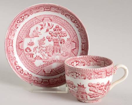 Willow Pink (White Background) Flat Demitasse Cup & Saucer Set