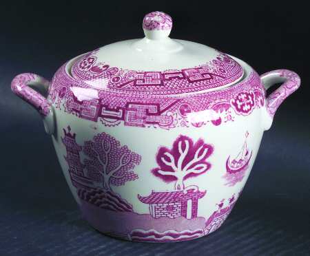 Willow Pink (White Background) Sugar Bowl & Lid