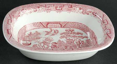Willow Pink (White Background) 8" Oval Vegetable Bowl