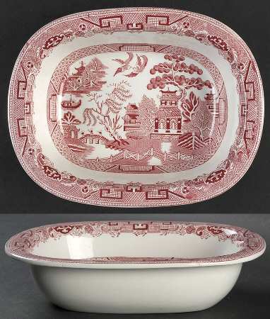 Willow Pink (White Background) 9" Oval Vegetable Bowl