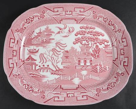 Willow Pink (White Background) 15" Oval Serving Platter