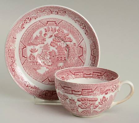 Willow Pink (White Background) Flat Cup & Saucer Set