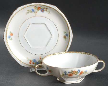 Bird of Paradise Footed Cream Soup Bowl & Saucer Set