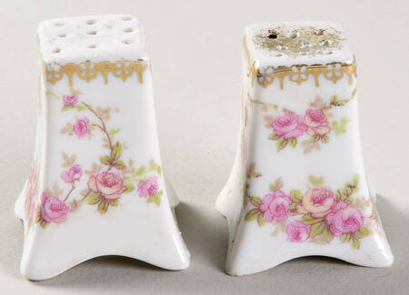 Bridal Rose (Scalloped, Gold Edge) Individual Salt & Pepper Set