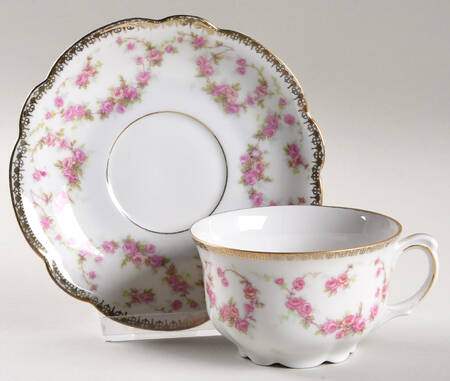 Bridal Rose (Scalloped, Gold Edge) Footed Cup & Saucer Set