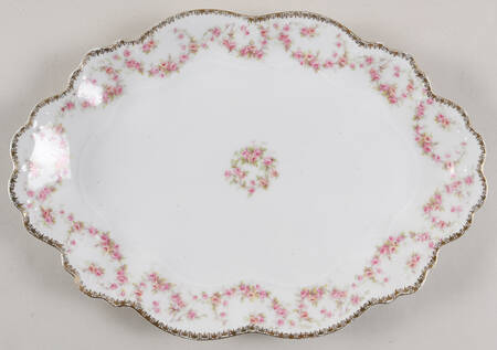 Bridal Rose (Scalloped, Gold Edge) 13" Oval Serving Platter