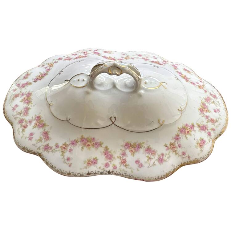 Bridal Rose (Scalloped, Gold Edge) Lid for Oval Vegetable