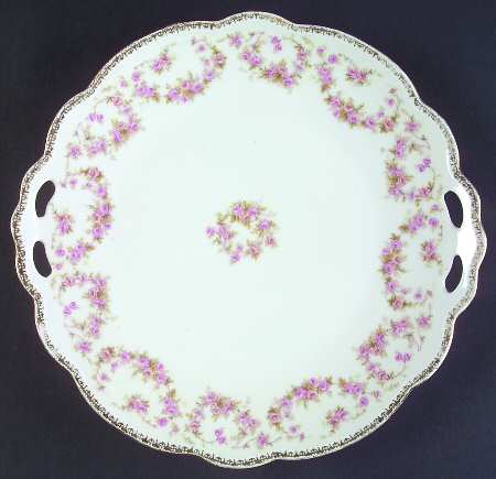 Bridal Rose (Scalloped, Gold Edge) Handled Cake Plate