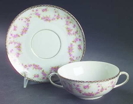 Bridal Rose (Smooth, Gold Edge) Flat Cream Soup Bowl & Saucer Set
