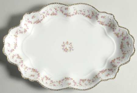 Bridal Rose (Scalloped, Gold Edge) 15" Oval Serving Platter