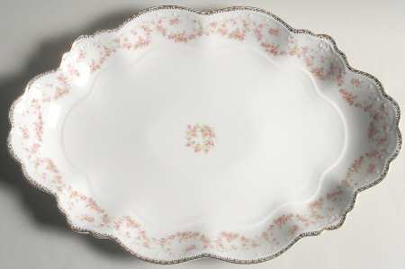 Bridal Rose (Scalloped, Gold Edge) 16" Oval Serving Platter