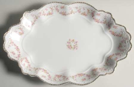 Bridal Rose (Scalloped, Gold Edge) 14" Oval Serving Platter